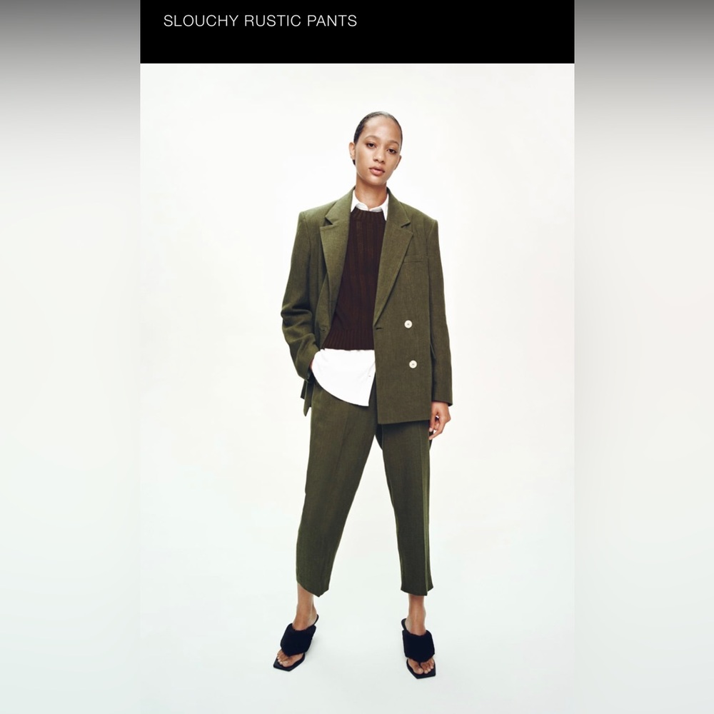 Zara women green linen pants. Small